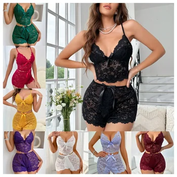 New Women's Casual Pajamas Set Shorts Sleeveless Homestays Front Slit Summer Pajamas Women