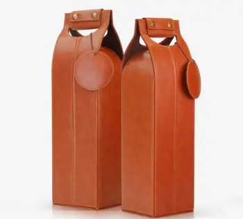 Fashion new design classic single red wine bottle carrier durable pu leather with handle wine bag