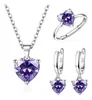 Ensemble 3 pièces diamant violet-boucles d'oreilles-collier-bague