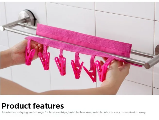 product custom waterproof oxford cloth travel hanger 6 clip fabric foldable hanging rack for hats socks underwear bathroom hotel closet-5