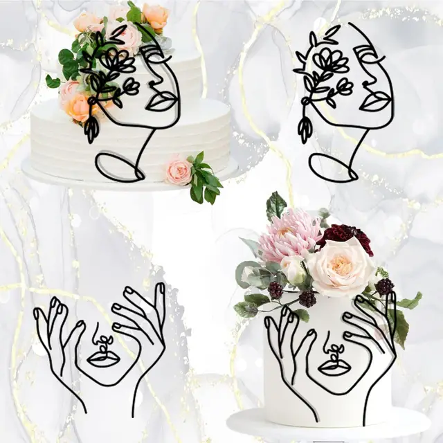 Art  line Face Cake Topper  Happy Birthday Cake Decoration Party Supplies acrylic cake topper