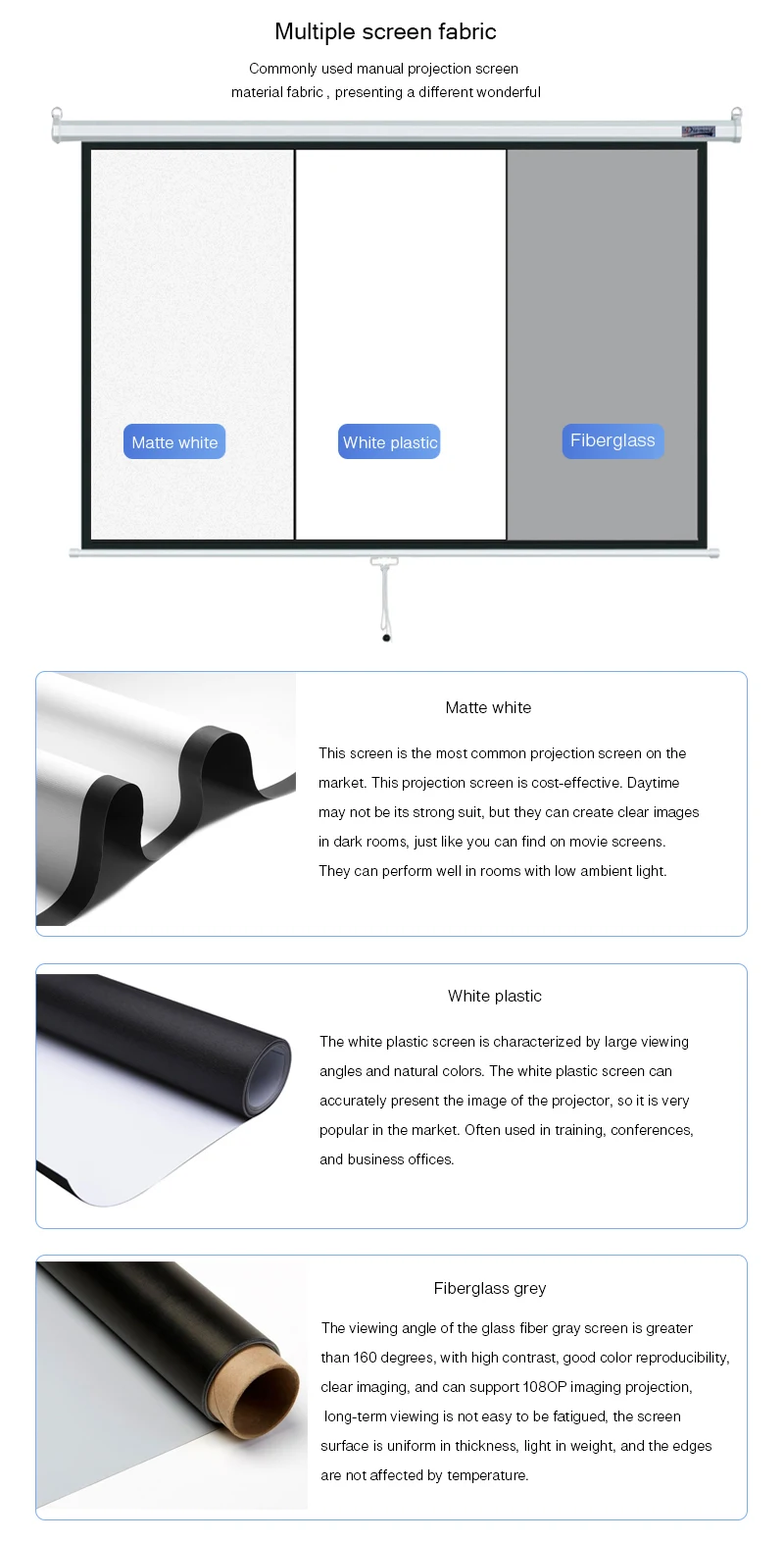 120" 169 Retractable Manual Pulldown Projector Screen /manual