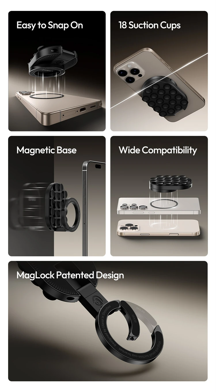 Suction Cup Magnetic Phone Holder Climbing Buckle Folding Rotating Three-in-one Multi-function Dustproof Mobile Phone Holder