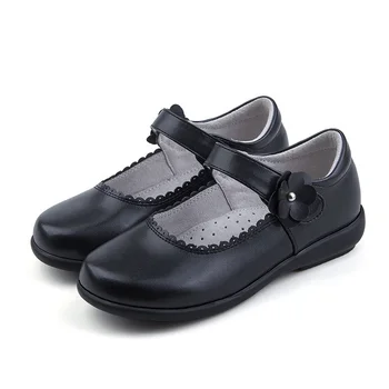 Wholesale kids girls breathable cheap school uniform leather black shoes