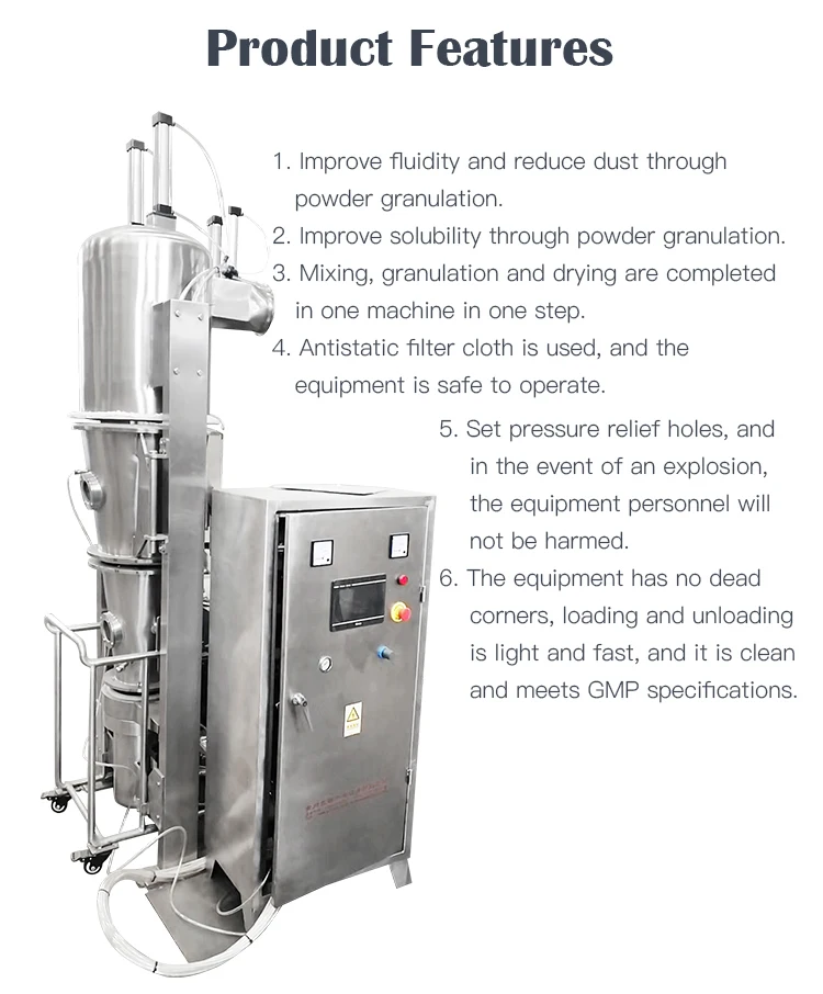 High Efficient Easy Operation Chemical Food Powder Granules Particles Fluid Bed Drying Machine