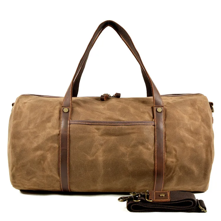 Crazy Horse Leather  With Waxed Canvas Travel Duffle Weekend Bag