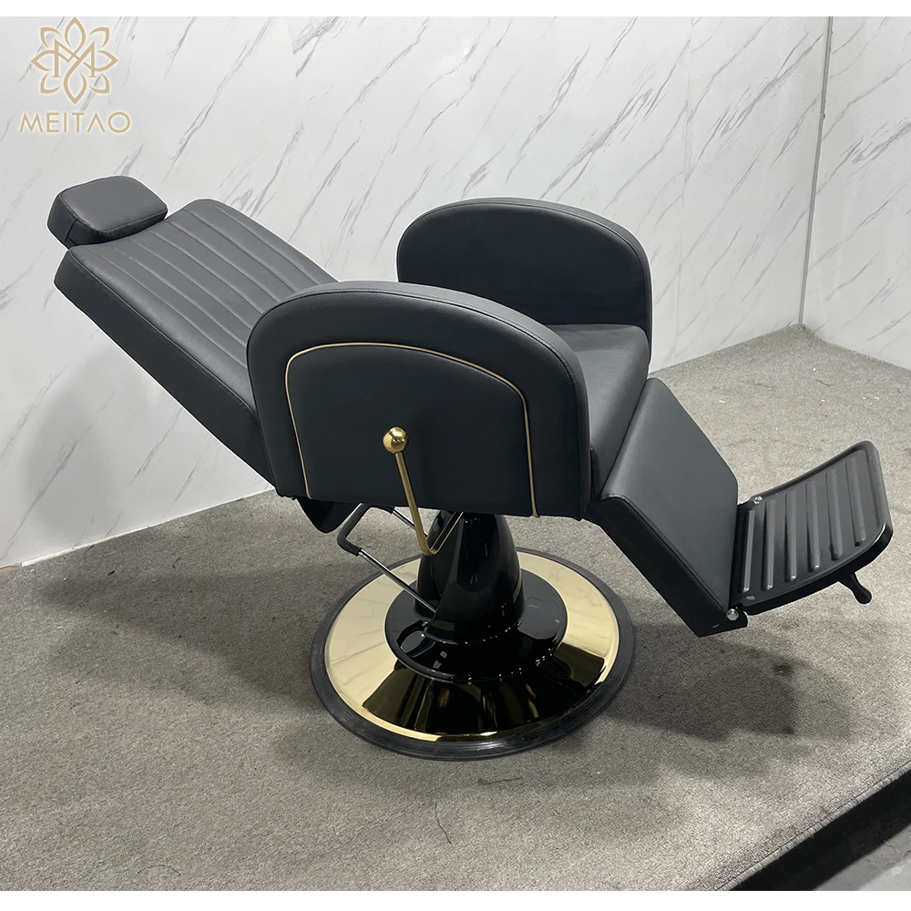 Hair Salon Black Gold Reclining Hydraulic Adjustable Lift Beauty Salon Equipment Barber Chair Styling Chair for Salon