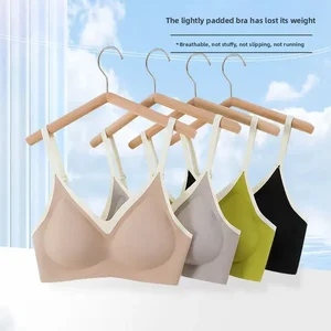 Women's No Trace Soft Support Bra Everyday Summer Thin Back Underwear Anti-Sagging Breathable Seamless Knitted Weave Contrast