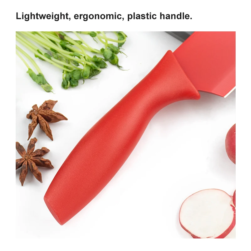 High Quality Cooking Knife Stainless Steel 10 PCS Non-stick Coated Kitchen Knife Set with Plastic Sheath