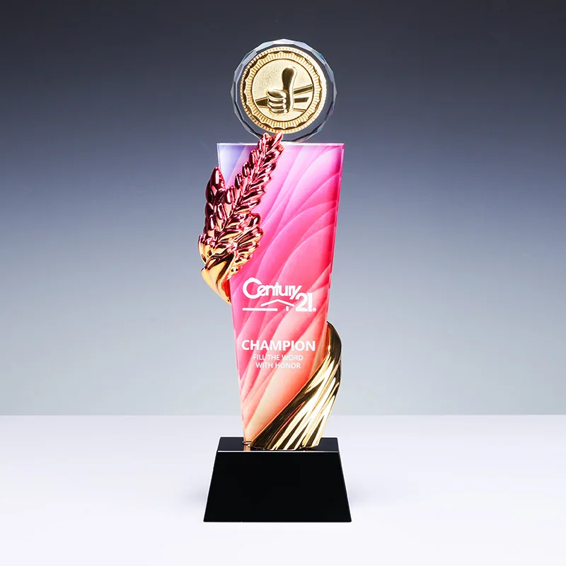 Factory Cheaper New Design Color printing Custom Resin Glass Crystal Trophy Award factory