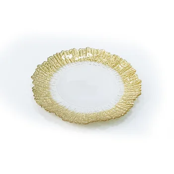 Luxury Gold Rim Decorative Glass Plate for Home Decor Table Display Wedding Party and Holiday Gift