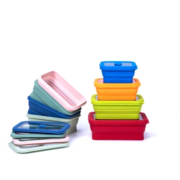 High Quality Eco Friendly Food Grade Collapsible Silicone Outdoor campaming Food Packaging Meal Prep Bento Lunch Box Containers