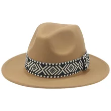 Woman Fedora Hats Wide Brim Felt Caps With Belt Buckle Floppy Panama Hats