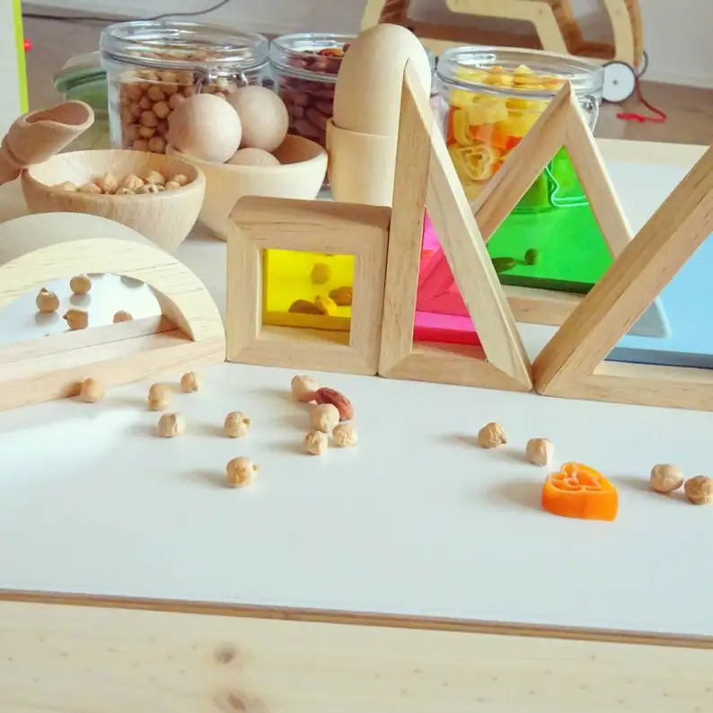 24-teiliges/Set Kreative Bausteine Stapelsteine Acryl Regenbogen Turm Vorschul Holz Regenbogen Bausteine Spielzeug