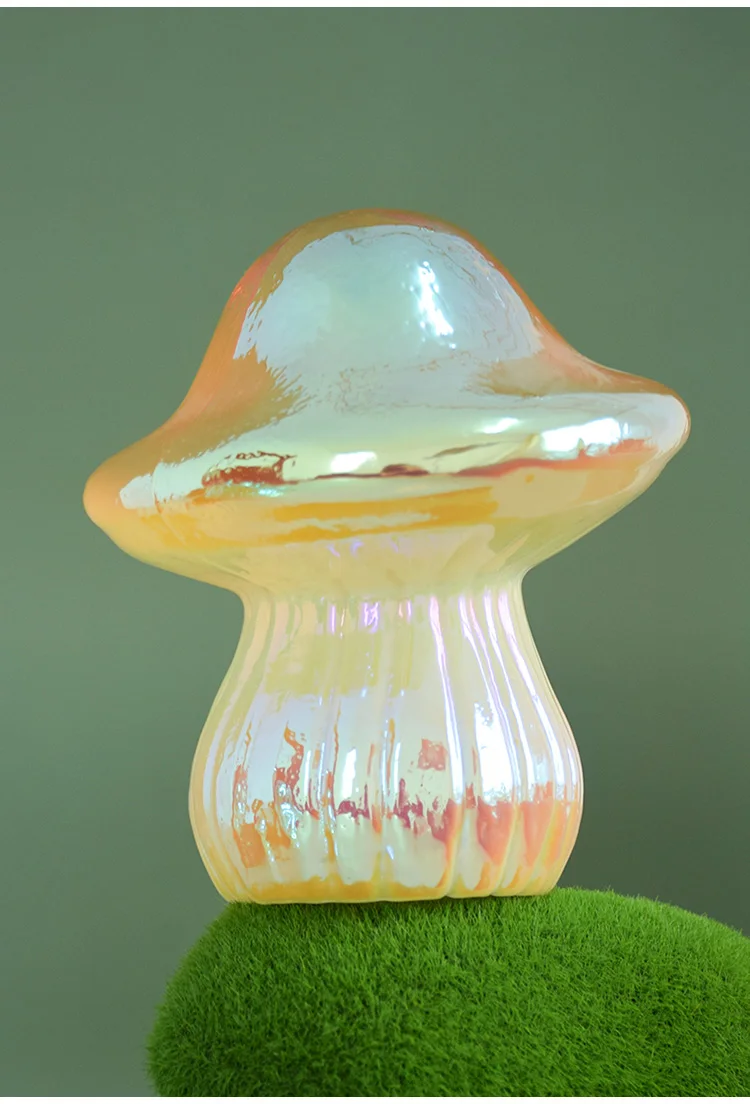 Battery powered led light up hand made blown glass Easter mushroom decoration for sale factory