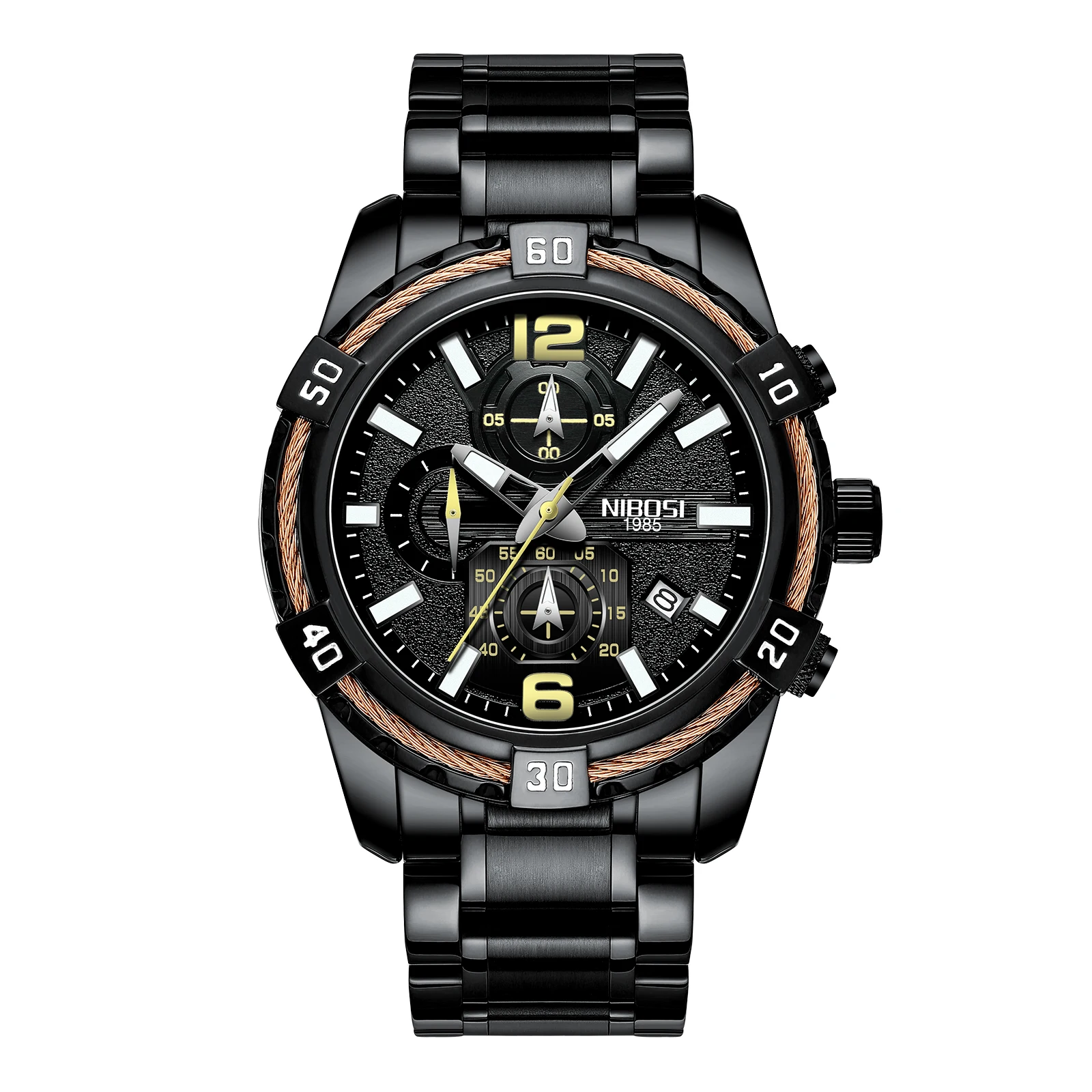 Nibosi 2335 New Men Brand Quartz Wristwatch Waterproof Stainless Steel Sports Luminous Calendar Luxury Wrist Watch for Men Reloj