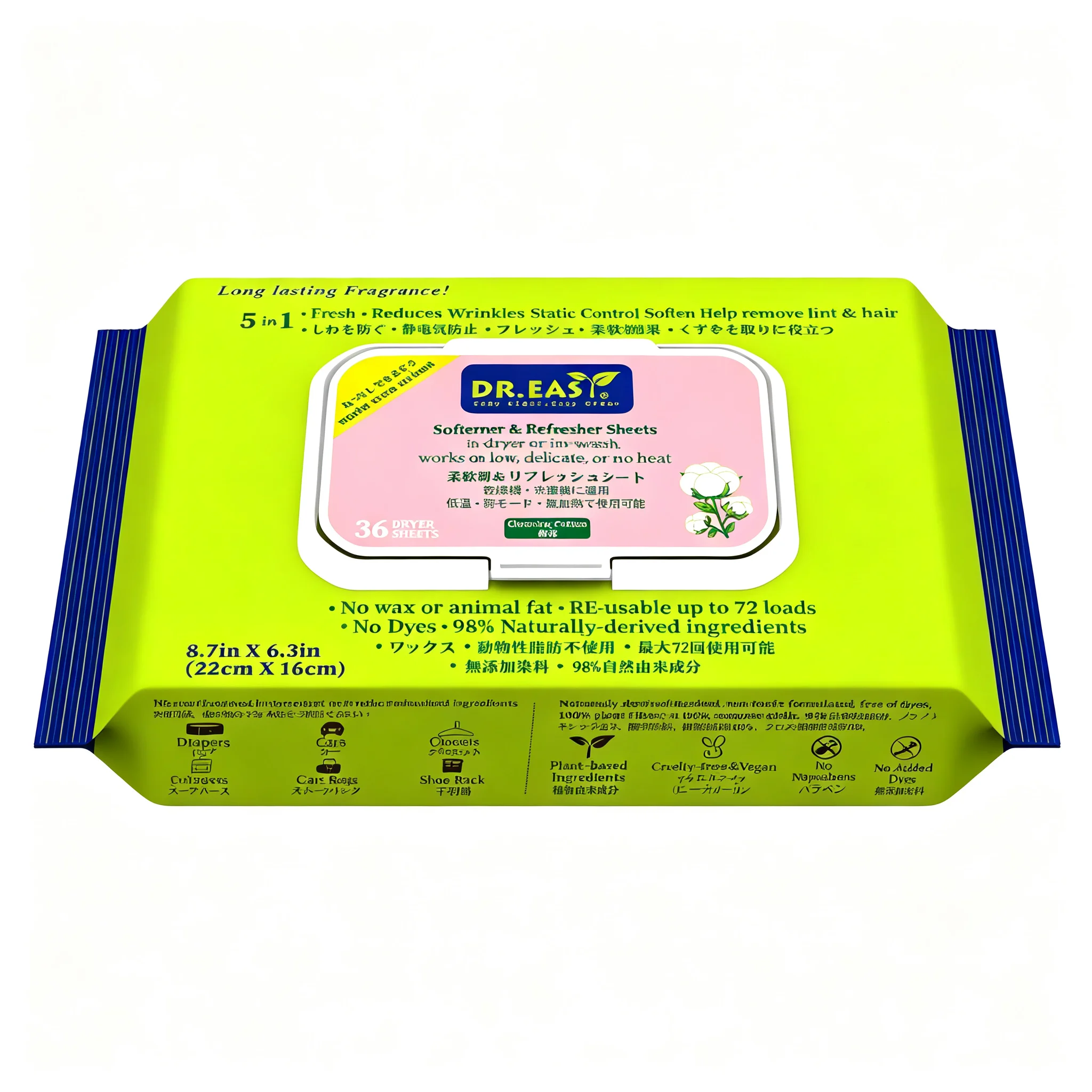 Wholesale DR.EASY Eco-Friendly Disposable Wet Fabric Softener Sheets 36 Count Anti-Static Cotton Fragrance Family Use