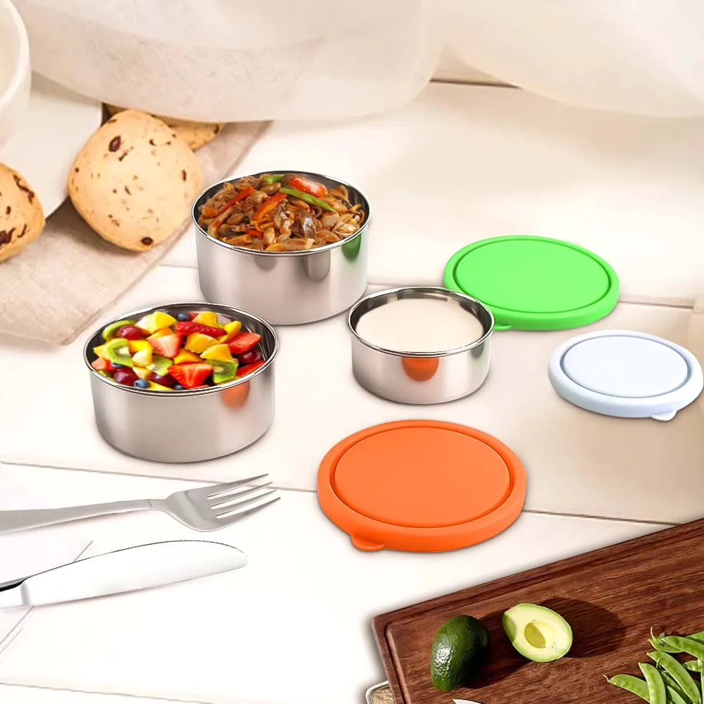 Set Of 3 Stainless Steel Snack Containers 18/8 Stainless Steel Lunch