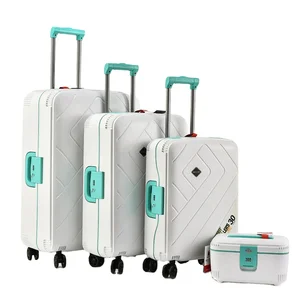 4 Pieces PP Spinner Luggage Sets with Cosmetic Box for Long Travel Unisex Aluminum Trolley Suitcase Rolling Luggage TSA Lock