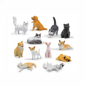 Cats and Dogs Animal Figurines Desk Pets Miniature Figure Cake Topper, Mini Pets Figure for Kids - 12 PCS
