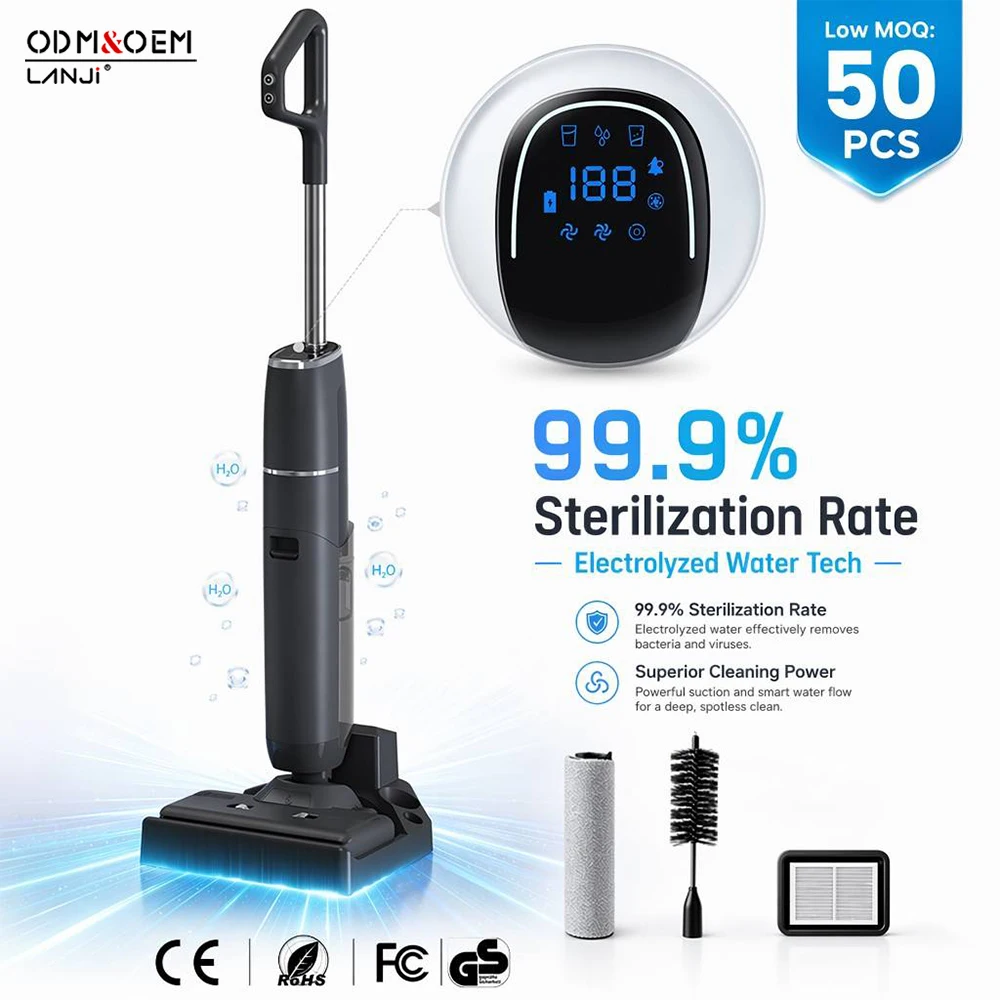 M09 OEM Wet/Dry Vacuum Cleaner Electrolyzed Water Sterilization HEPA Filtration Vacuum Mop 18000Pa Suction Hot Drying