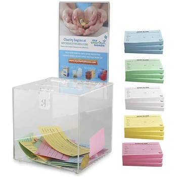 Scatola Acrilica Per Donazioni HMF Con Serratura, 21.5x16x16 Cm, Antigraffio E UV-Resistente, Per Lotterie E Raccolte Fondi, Inserimento Foglio DIN A5