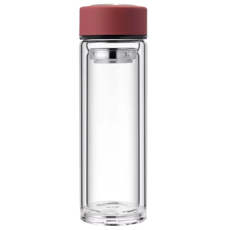 Custom Private Label Fruit Infuser Portable Glass Water Bottle with Tea Filter Double Wall High Borosilicate Glass Tea Bottle