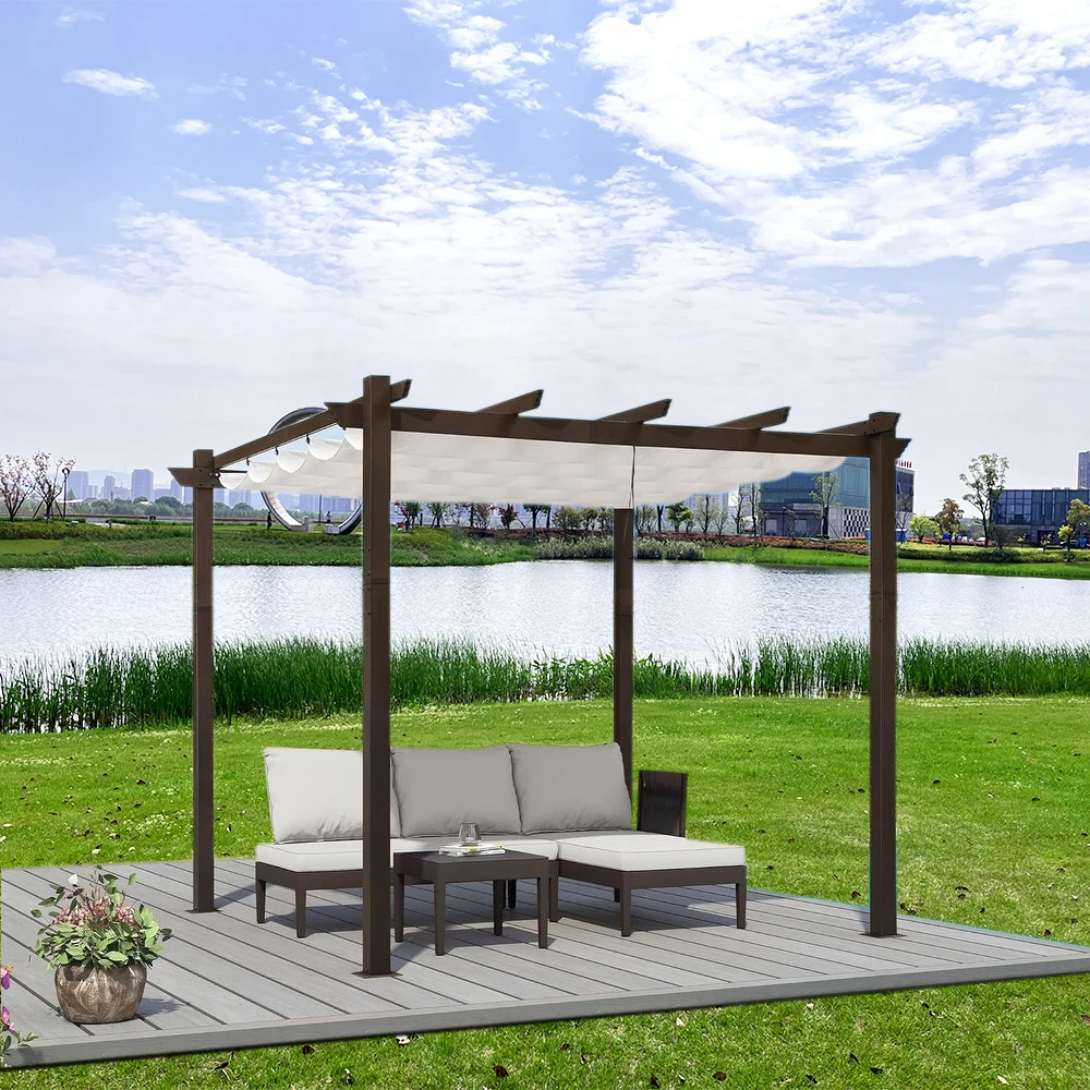 Outdoor Pergola with Retractable Canopy, Aluminum Frame Patio Gazebo for Garden, Backyard, Poolside Relaxation