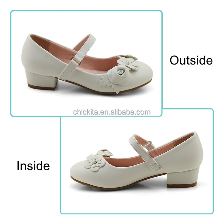 easter shoe for  girls heel  ankle strap  white  beautiful 3D flowers for girls mary janes shoes