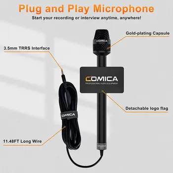 Comica HRM-S Reporter/Interview Microphone 3.5mm TRRS Cardioid Condenser Microphone for Smartphone Handheld Portable Microphone detail image