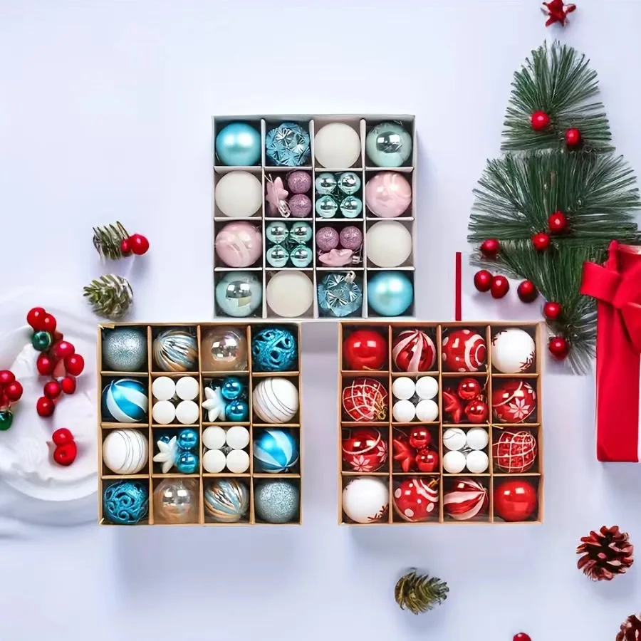 Yiwu Merry Tree Hot Sale 8Cm Red and White Painted Plastic Christmas Ball Hanging Decorations