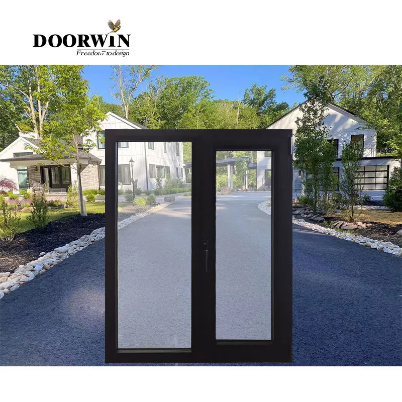 Doorwin Manufacturer Good Price Modern Tempered Glass Hurricane Impact Black French Aluminum Double Casement Windows For Villa