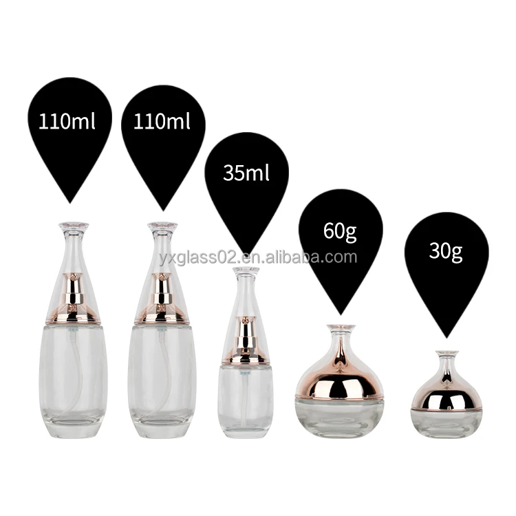 Luxury Cosmetic Packaging 100ml 50ml Glass Jars 30g Cream Container 35ml Capacity Lotion Pump Bottle Set Custom Hot Stamping supplier