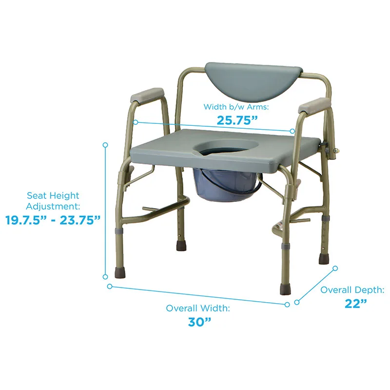 Adjustable Heavy Duty Commode Chair With Droparm & Extra Wide Seat