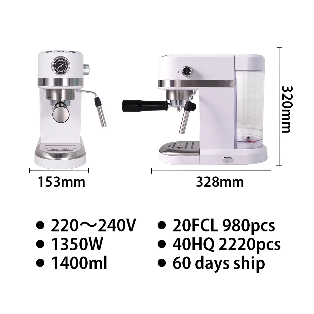 Stainless Steel Espresso 9Bar Coffee Machine, Italian Semi