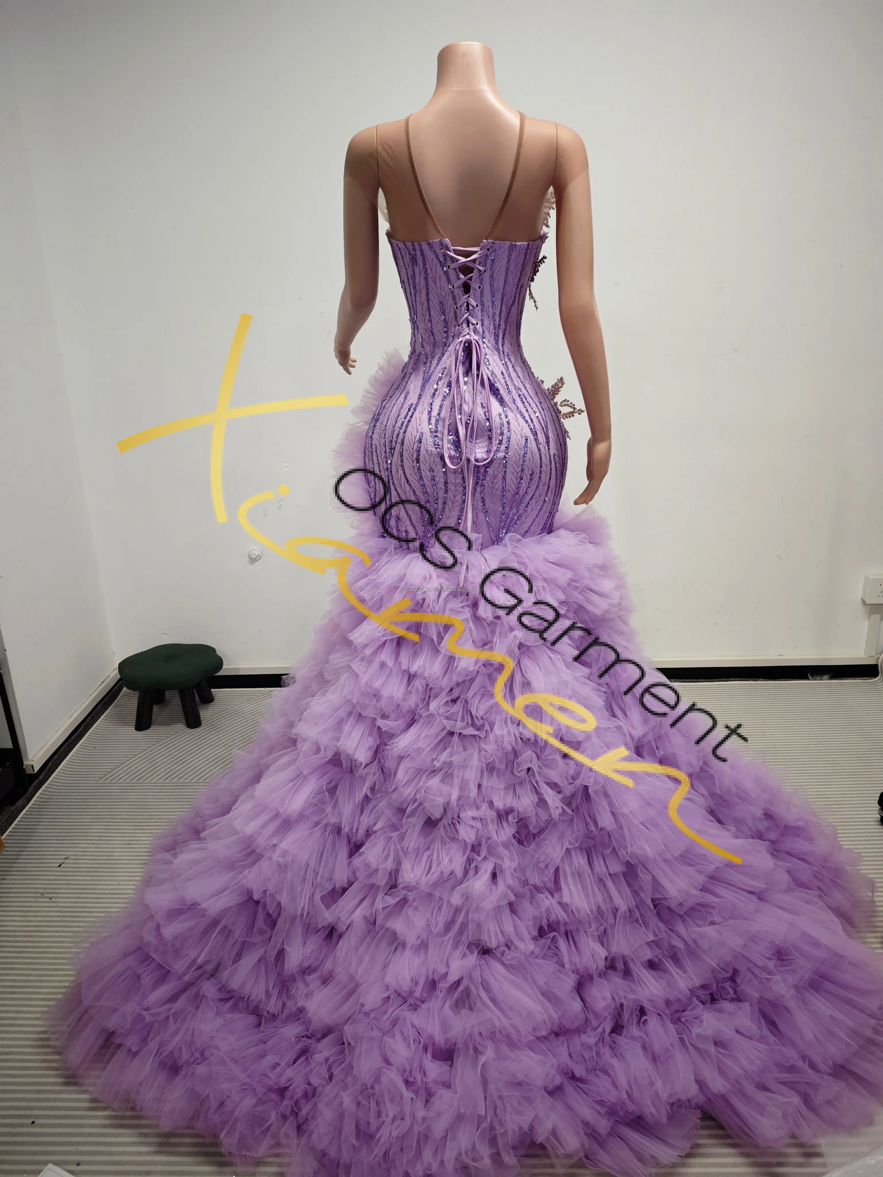 Ocstrade Professional Factory Luxury Purple 3D Rhinestone Tulle Dress Ocstrade Professional Factory Luxury Purple 3D Rhinestone Tulle Dress