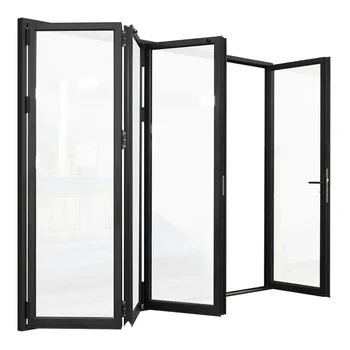 ALUFRONT 144 Inch X 96 Inch Matte Black Right to Left Out-Swing Thermal Break Aluminum Folding Patio Door with Locks