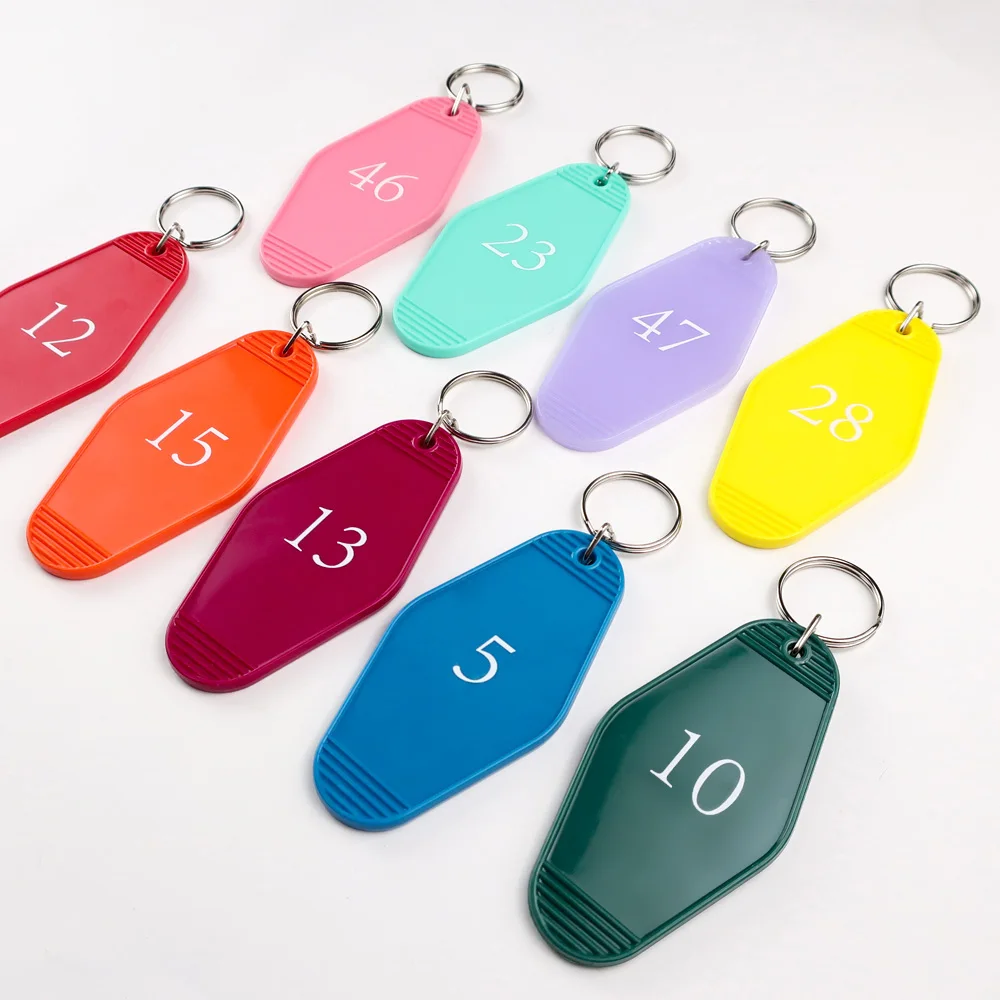 Wholesale Plastic Retro Vintage clear Translucent Blank pink Acrylic  Glitter Key Tag Motel Hotel Room Keychain