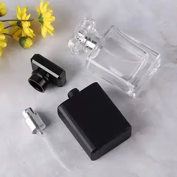 Wholesale 30ml 50ml Black Spray Bottle Empty Glass Luxury Clear Square Black Perfume Bottles