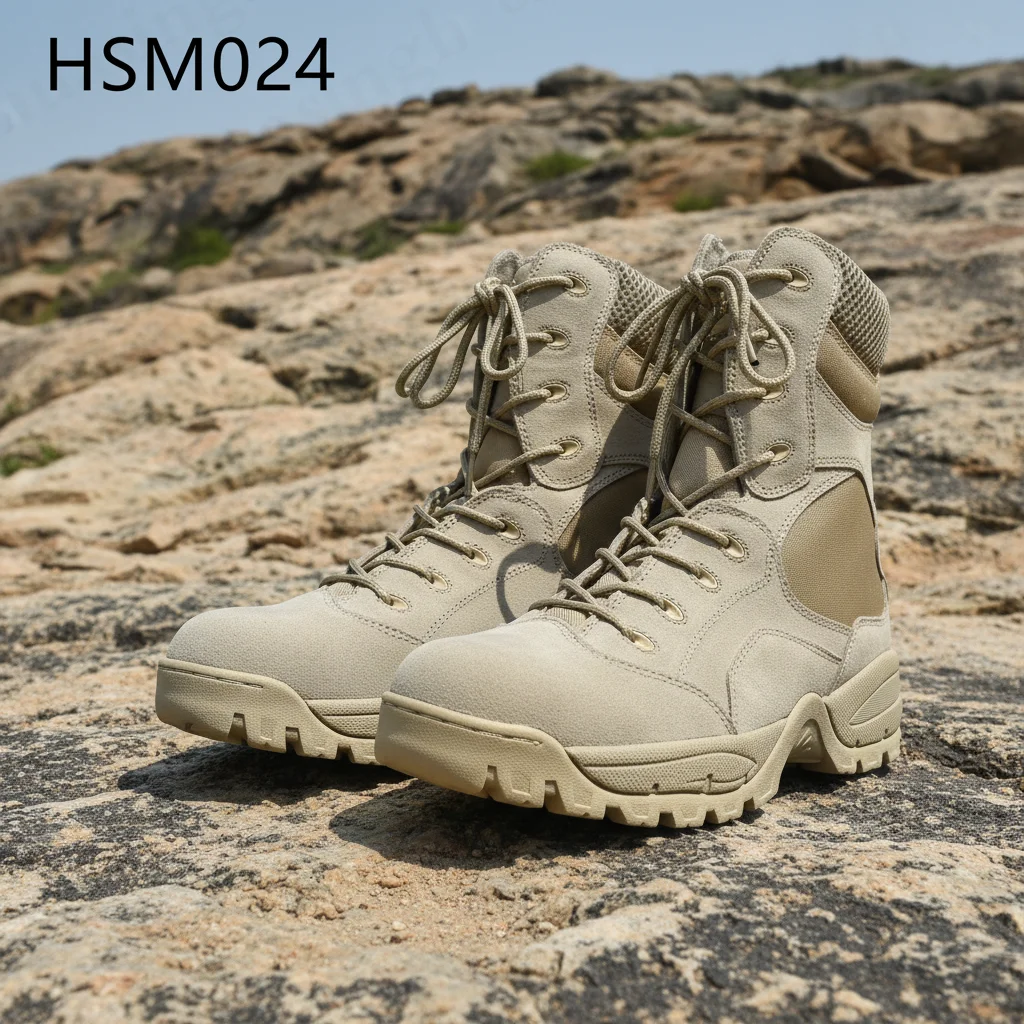 ZYF,rugged Terrain Tear Proof Natural Suede Leather Black/Tan Desert Boots Anti-reduce EVA+rubber Sole Marching Boots HSM024