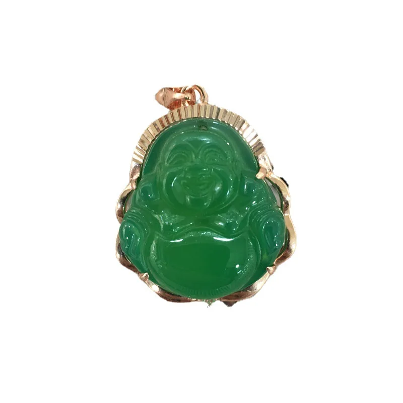 Wholesale Cheap Jewelry Copper Gilded Chalcedony Pendant Necklace Maitreya Buddha Pendant Lady Necklace