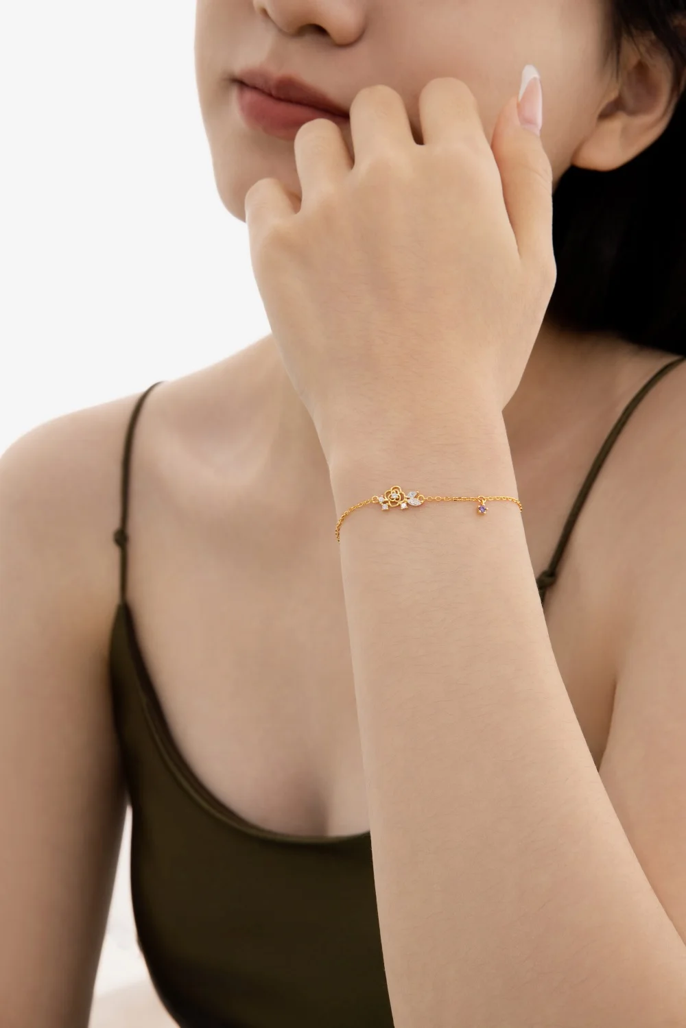 KAKODIY exquisite design exquisite rhodium 18K gold electronically coated electroplated chain link 5A zirconia flower pendant bracelet high jewelry detail 7