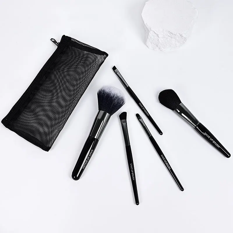 Professional 5Pcs Black Flat Makeup Brush Set High Quality Foundation Eyeshadow Blush Concealer with Bag H6665f64457204b3495b868389db300644