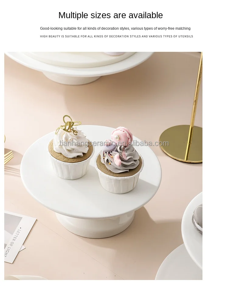 Simple Luxury White High Feet Creative Ceramic Fruit Plate Wedding Tea Time Dessert Plate Tableware Cake Food Server Plates Set.jpg