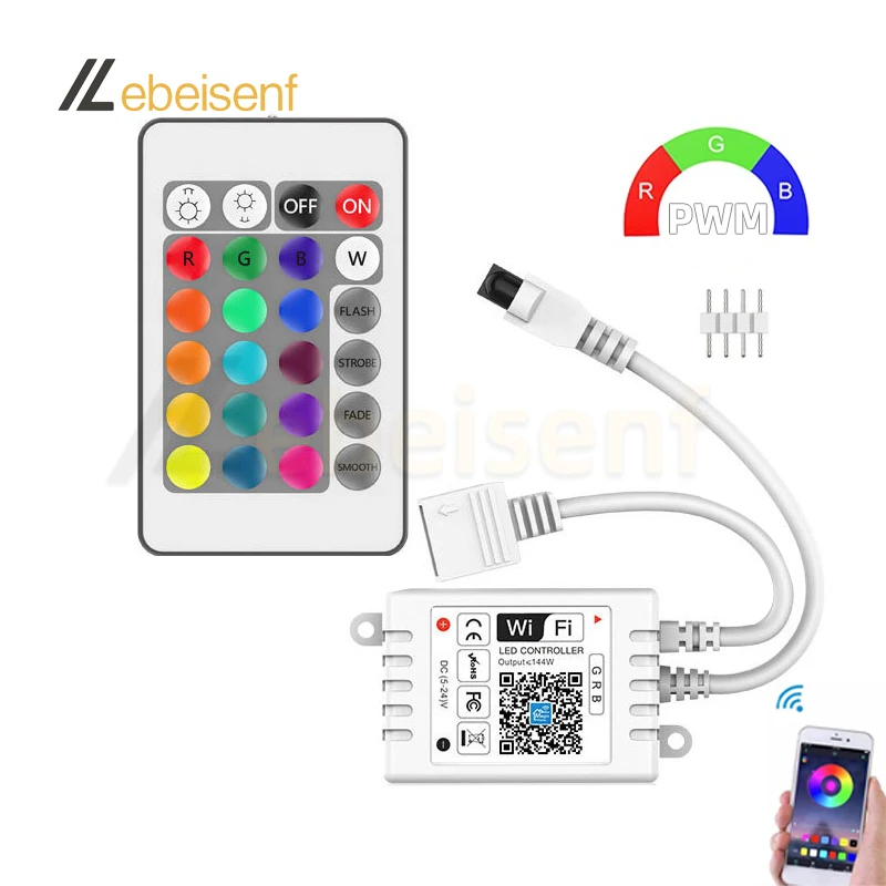 24 Keys Wireless RGB LED Light Controller Ir Remote 12V Dimmer for LED  Strip Connector