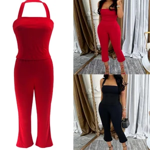 Viviblook Z610ST04 Summer Sexy New Halter Crop Top Slim Cropped Pants Set Matching 2 Piece Set Sexy Casual Women Clothing