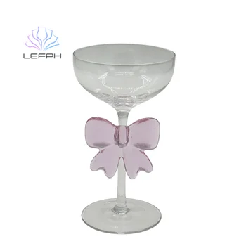 Handmade Customized Pink Butterfly Goblet Glass Cocktail Glasses for Home for Gifts or Glassware Use