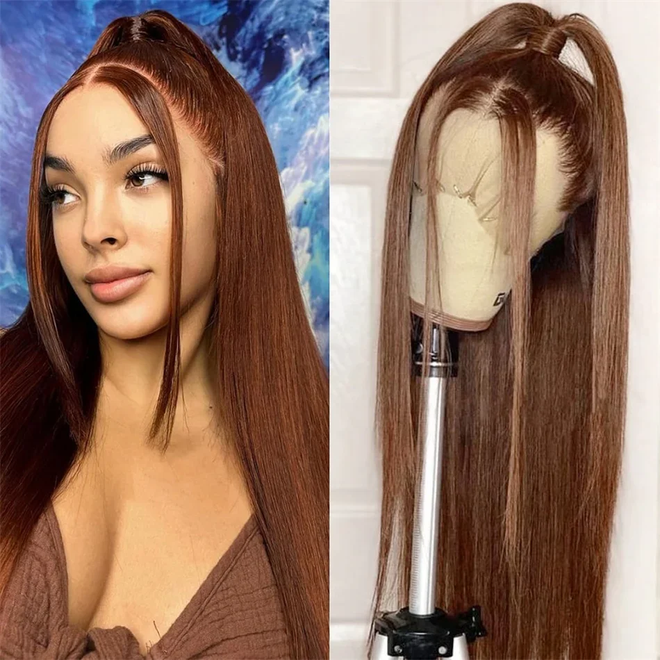 Parrucca frontale in pizzo color cioccolato con capelli umani, parrucche colorate per donne, saldi e saldi_voghion.com