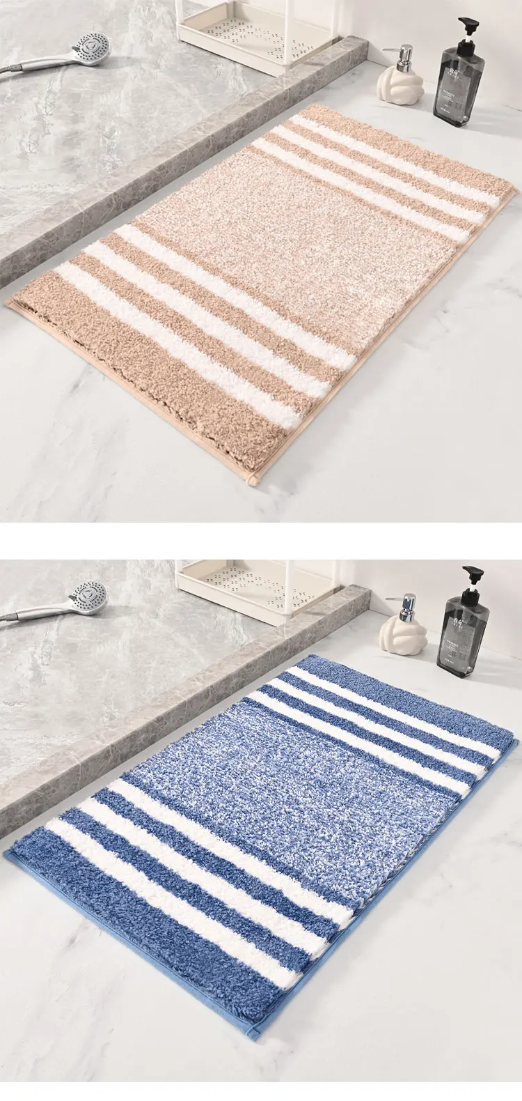  Fluffy Soft Plush Stripe Shower Carpet Quick Dry Microfiber Tufted Bath Rug Non Slip Bath Mats manufacture