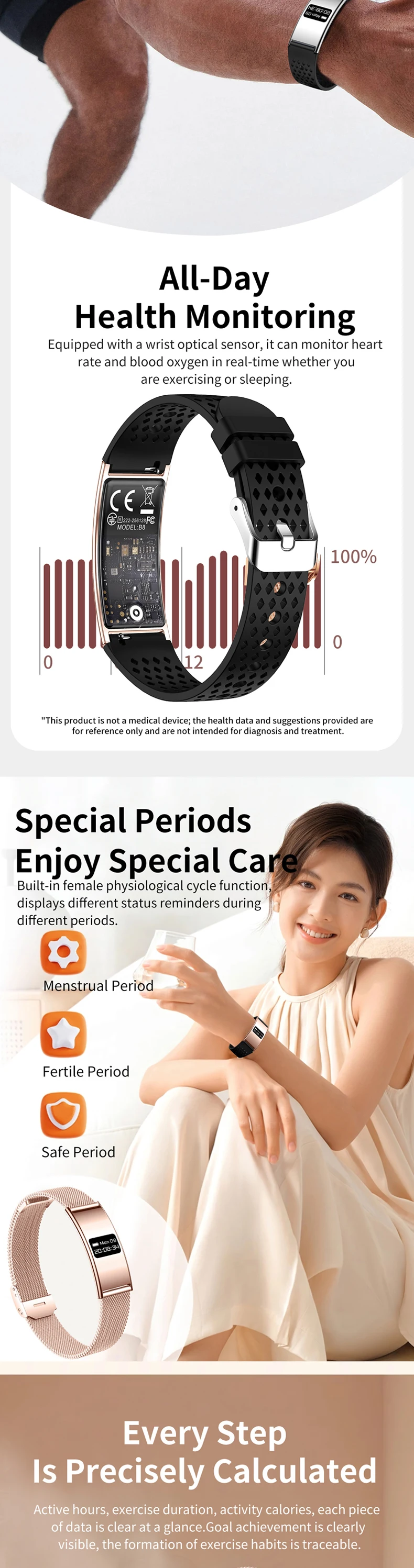 product wholese price b8 smart bracelet fashion jewelry nx wear app control heart rate blood oxygen sleep android watch for women-3